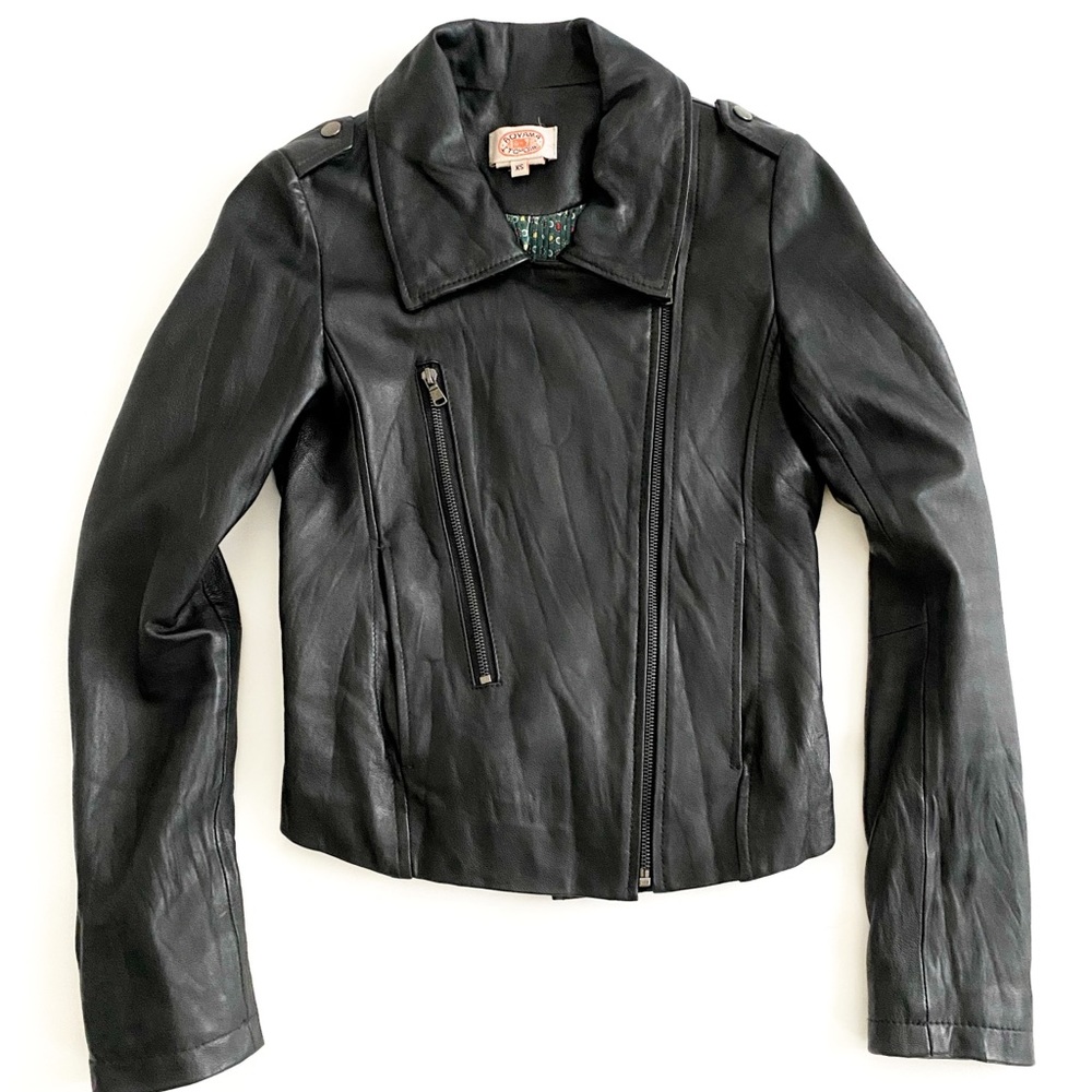 Aoyama Itchome Leather Moto Jacket navy size xs